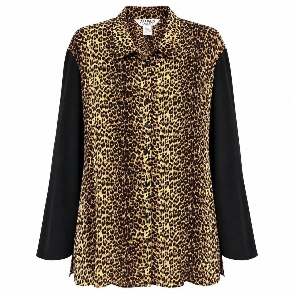 Allison Taylor Maximalist Silk Leopard Shirt Womens 3X Eclectic Luxe Statement